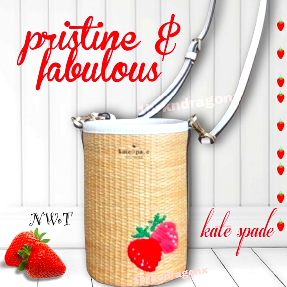 Kate Spade Strawberry PinkStraw Bucket Bag Leather Pink Strawberry Design NWT